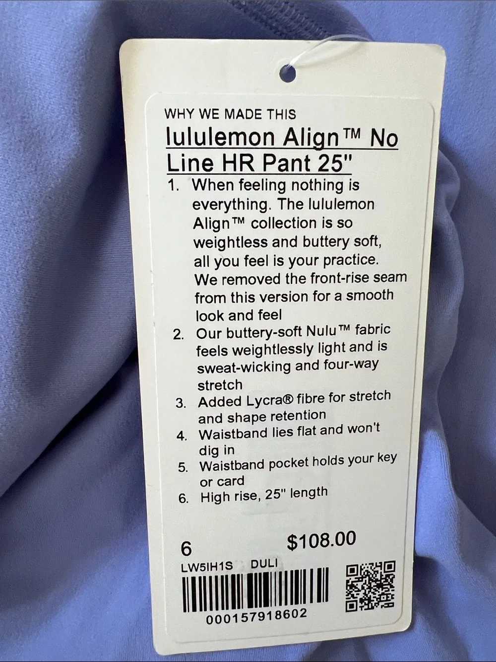 Lululemon Dusty Lilac Purple Align No Line Leggings 25" Size 6 NWT - Picture 4 of 5